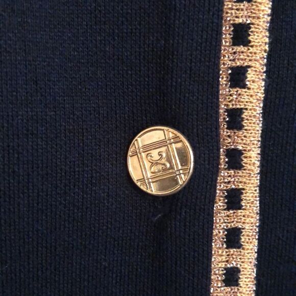 Vintage MP Black Gold Light Knit Collared Button Front Cardigan Jacket - Picture 6 of 14